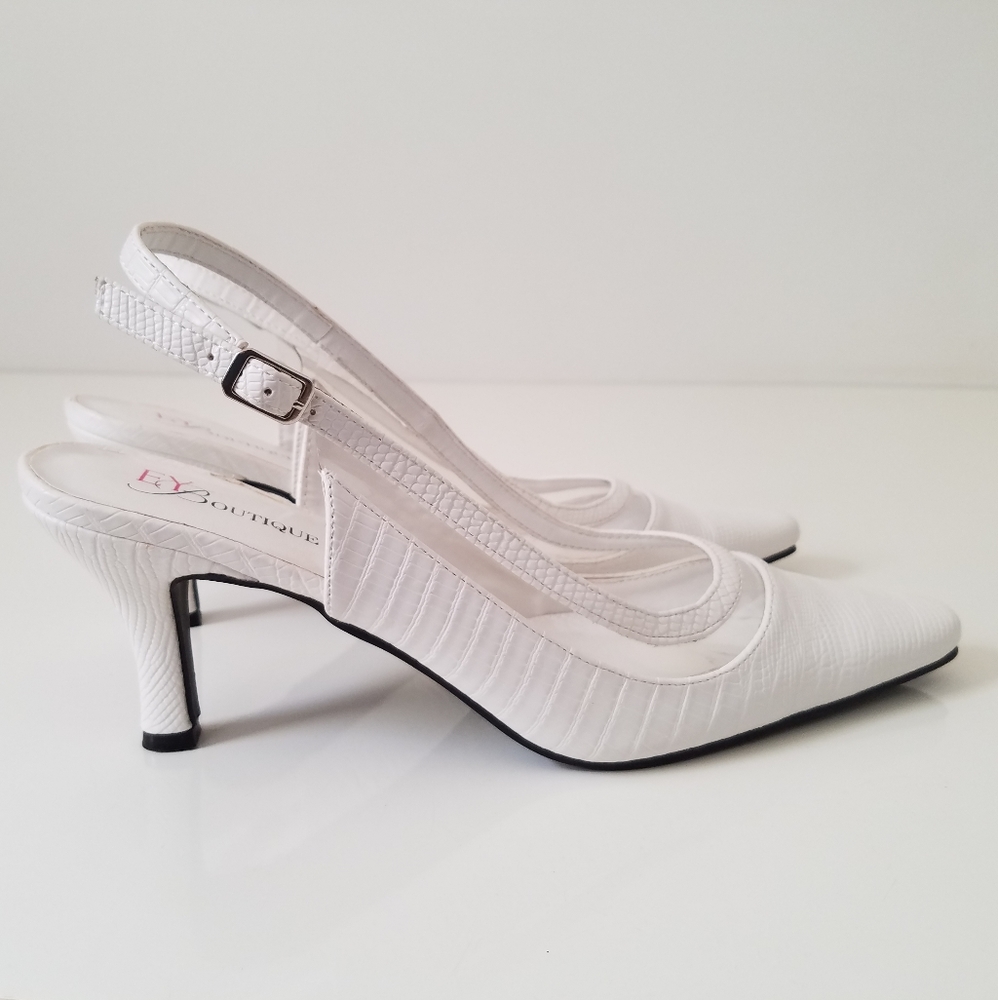 EY Boutique White/Clear Slingback Heels